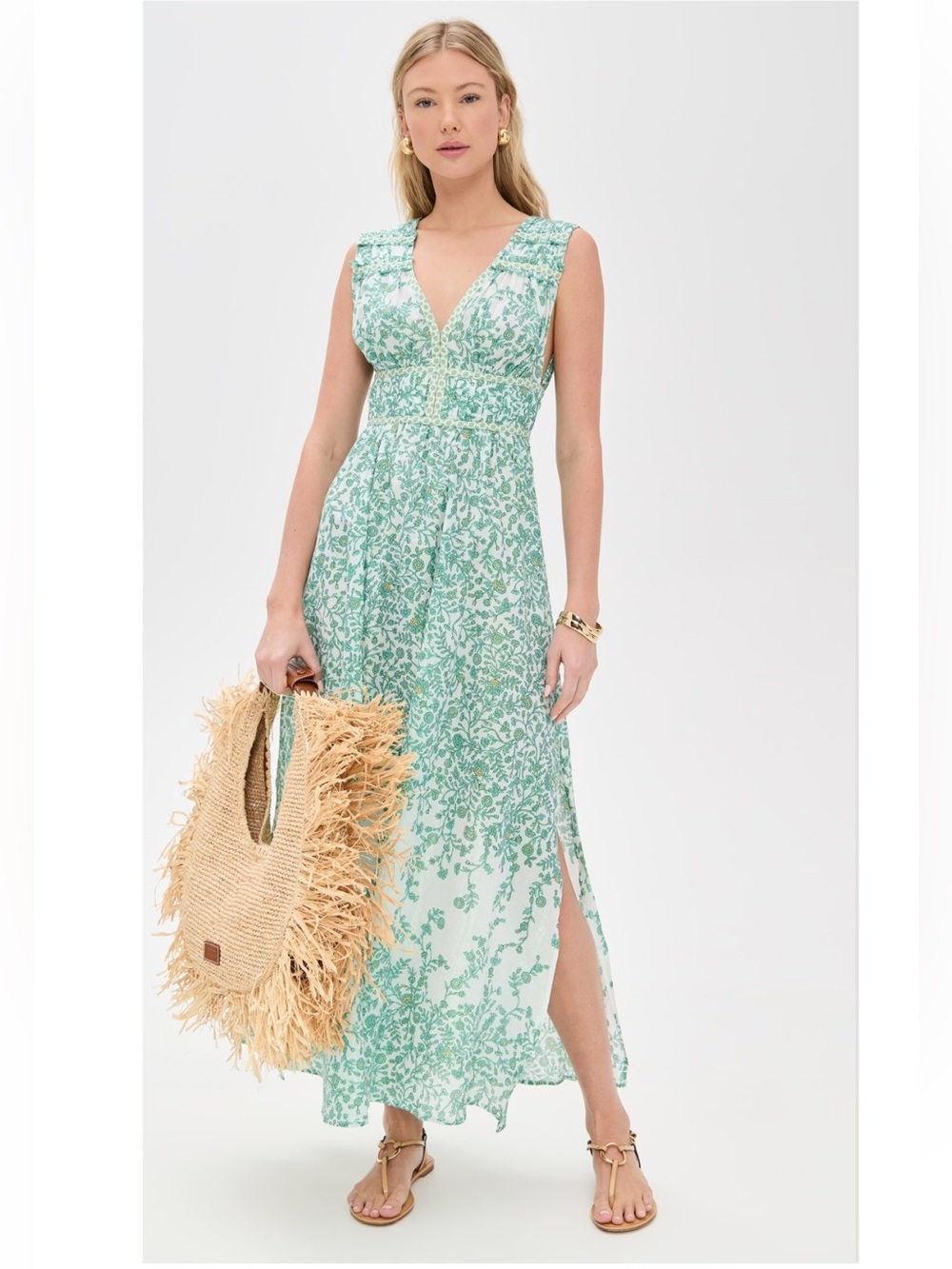 POUPETTE ST BARTH women's chiara long dress in green  lazuli small/  medium